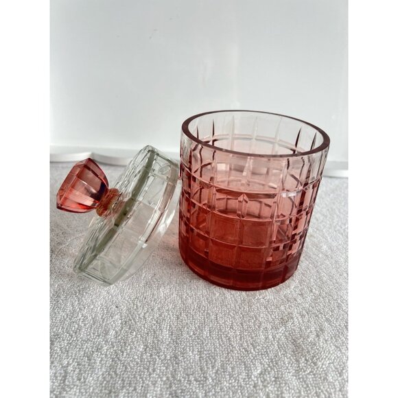 Pink Ombre Glass Vanity Jar 6.5"H x 4"D Storage Container Bathroom Dresser - Picture 3 of 8